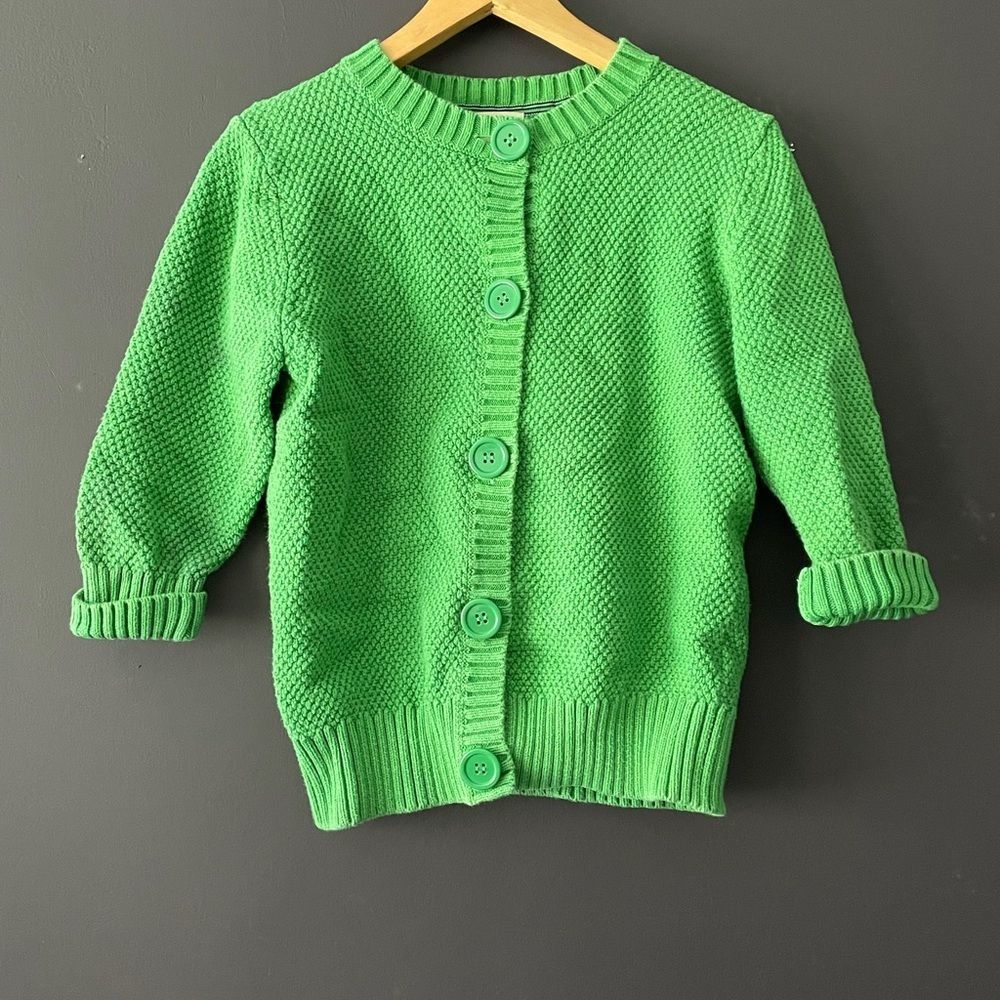 LL Bean Size M Green Cardigan 100% Cotton Woven Button Up